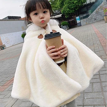 Baby Girl Faux Fur Hooded Cape – Warm Princess Winter Cloak for Toddlers & Kids