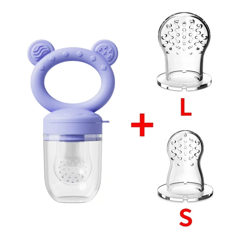 Silicone Baby Fruit Feeder & Freezer Tray Set – Self Feeding Pacifier for Fresh Food & Breastmilk Popsicles