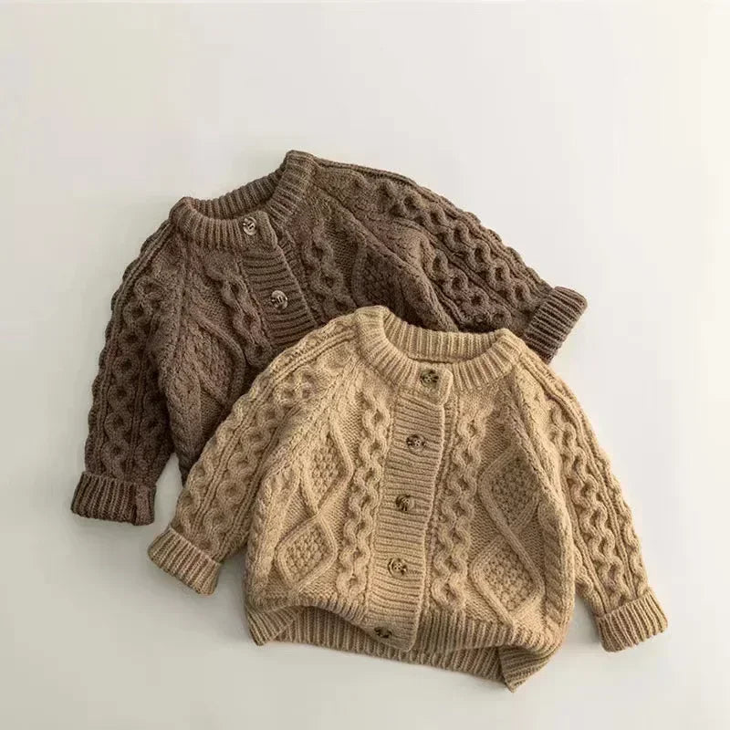 Kids Thick Knit Cardigan – Warm Long Sleeve Button Sweater Jacket for Boys & Girls