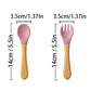 Silicone Baby Spoon & Fork Set – Wooden Handle Feeding Training Cutlery