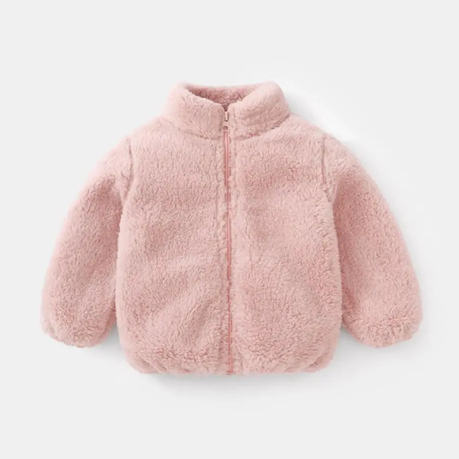 Kids Plush Winter Jacket – Warm Solid Color Zip-Up Coat for Toddlers