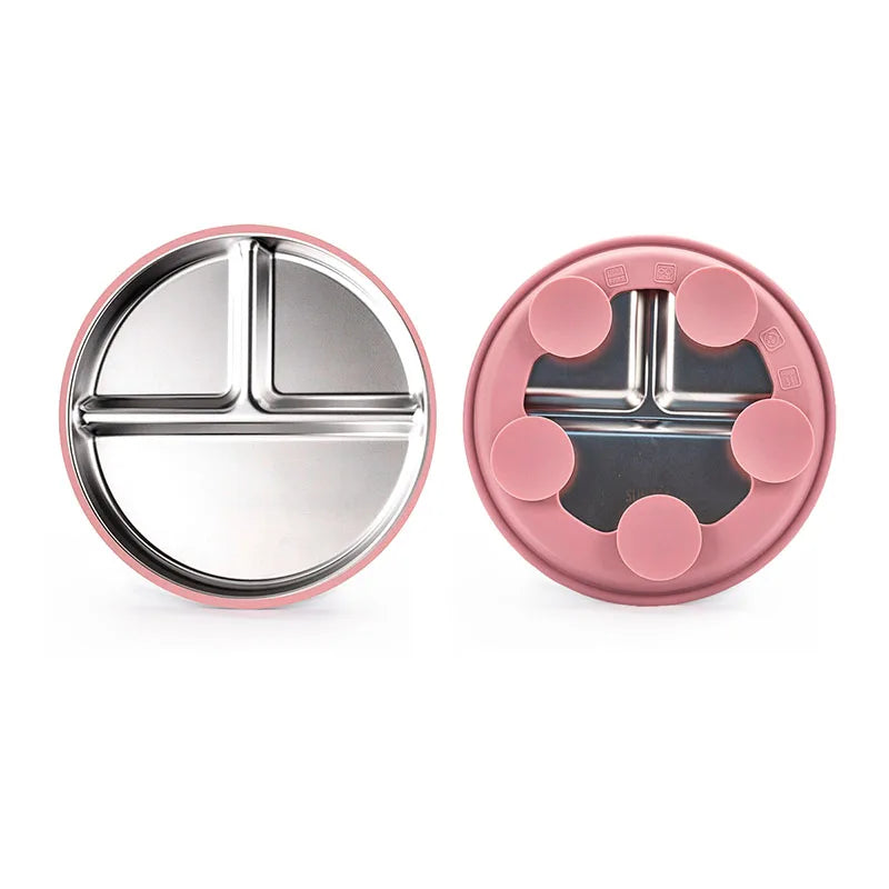 304 Stainless Steel Baby Divided Plate – Silicone Suction Base Toddler Feeding Tray