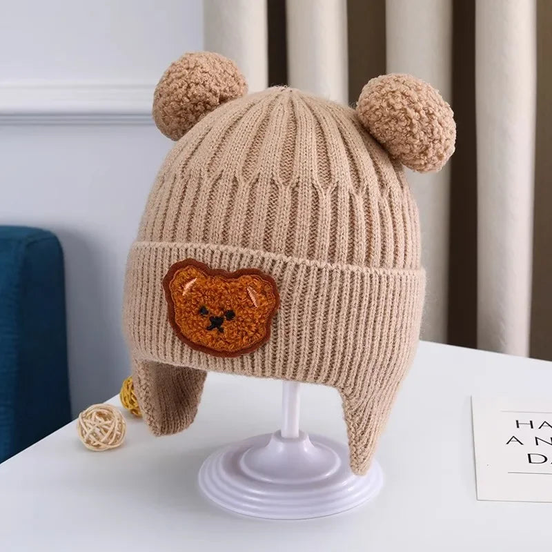 Baby Bear Ear Winter Hat – Thick Warm Knitted Beanie for Babies & Toddlers