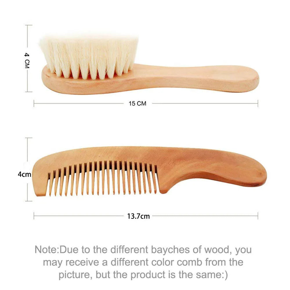 Baby Wool Brush & Wooden Comb Set – Soft Newborn Hair Brush for Gentle Scalp Care