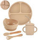 5-Piece Silicone Baby Tableware Set – Suction Plate, Bowl, Spoon & Fork Feeding Set