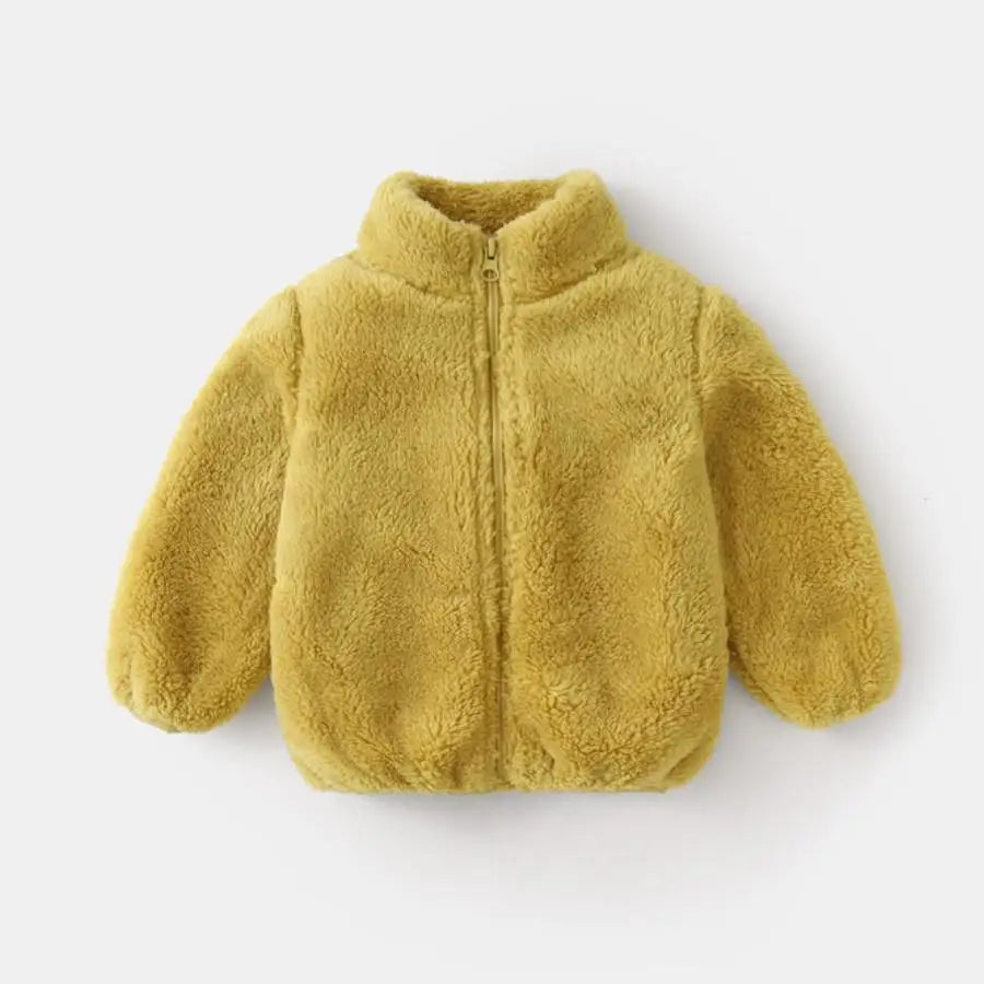 Kids Plush Winter Jacket – Warm Solid Color Zip-Up Coat for Toddlers