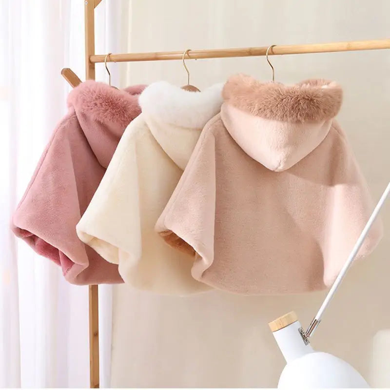 Baby Girl Faux Fur Hooded Cape – Warm Princess Winter Cloak for Toddlers & Kids