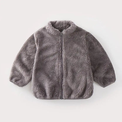 Kids Plush Winter Jacket – Warm Solid Color Zip-Up Coat for Toddlers