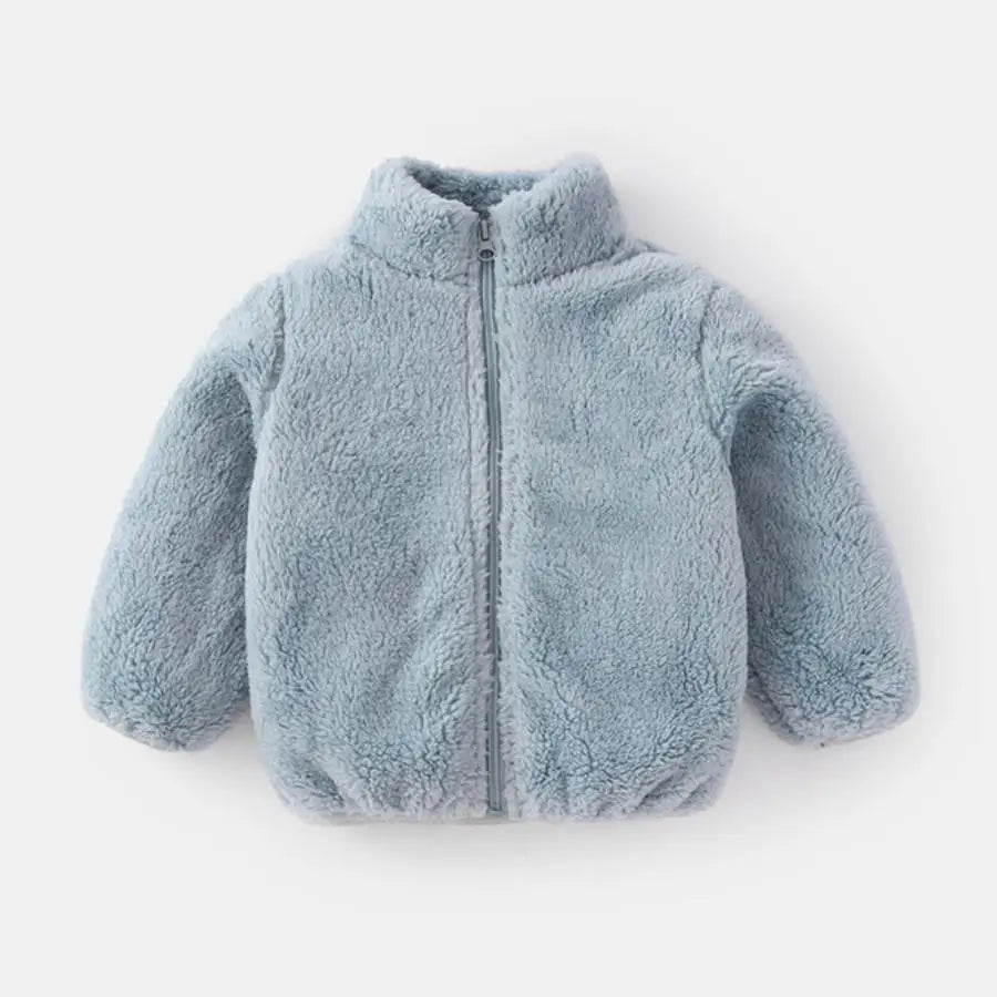Kids Plush Winter Jacket – Warm Solid Color Zip-Up Coat for Toddlers