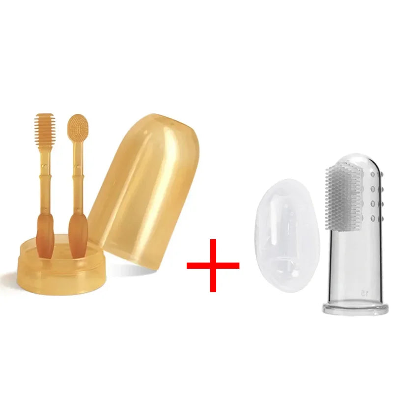 Baby Silicone Toothbrush & Tongue Cleaner Set – Soft Infant Oral Care Brush with Cover