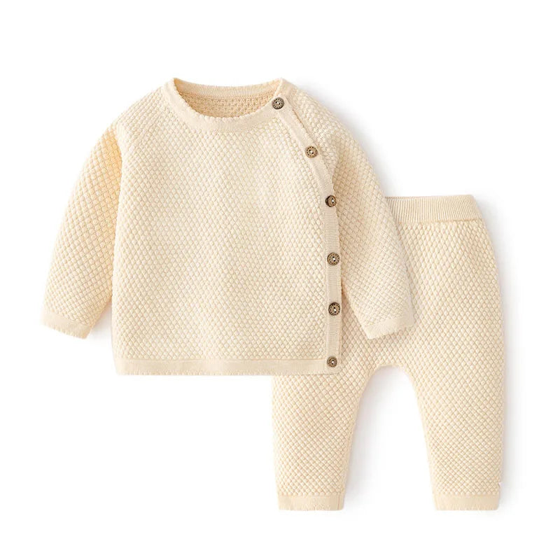 Cotton Baby Knitted Sweater Set – Newborn Top & Pants Clothing Set