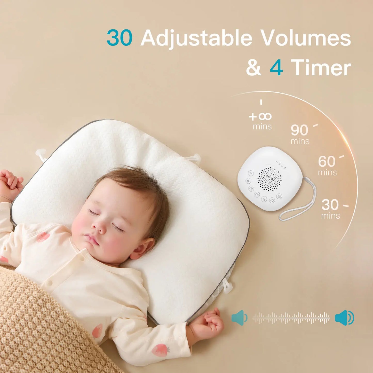 Portable White Noise Sound Machine & Night Light – 24 Soothing Sounds for Baby Sleep