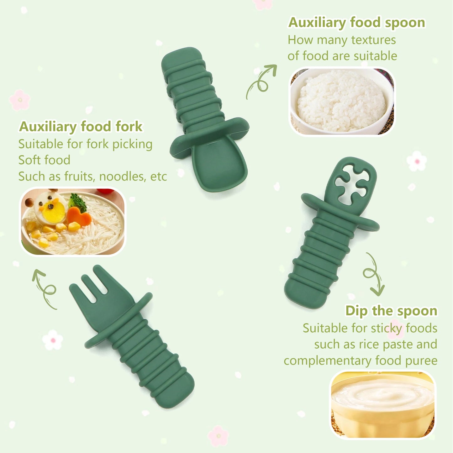 3-Piece Silicone Baby Spoon & Fork Feeding Set – Choking-Proof Self-Feeding Utensils