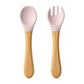 Silicone Baby Spoon & Fork Set – Wooden Handle Feeding Training Cutlery