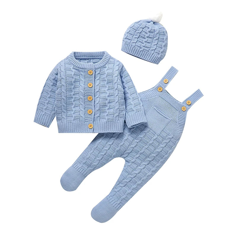 Newborn Knitted Sweater Romper Set – Warm Baby Jacket, Hat & Romper Outfit