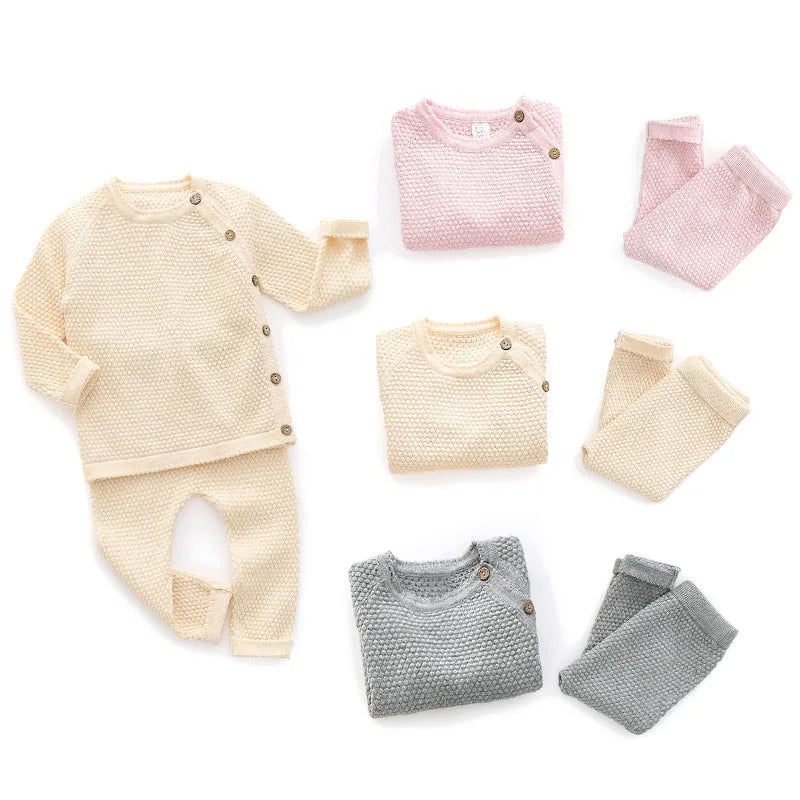 Cotton Baby Knitted Sweater Set – Newborn Top & Pants Clothing Set